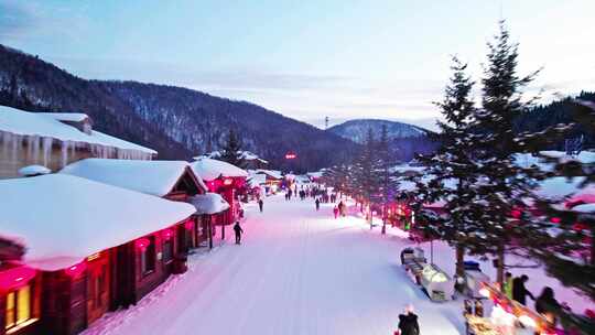 中国黑龙江雪乡夜景航拍