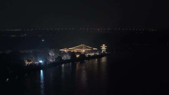 航拍上海浦江之首旅游景区建筑灯光视频素材模板下载