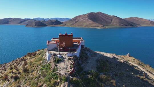 中国西藏羊湖航拍
