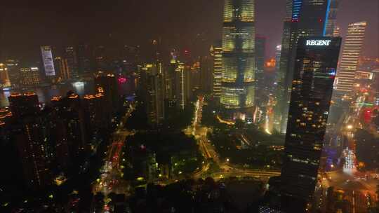 上海市城市地标车流交通运输夜晚夜景航拍延