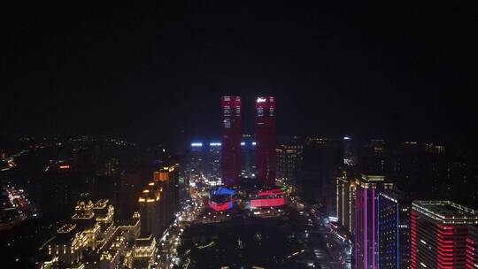 航拍贵阳夜景花果园夜景花果园双子塔