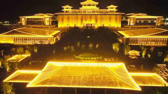 航拍陕西西安国家版本馆夜景