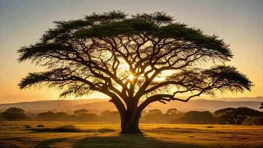 参天大树阳光下的古树森林参天古树的光影