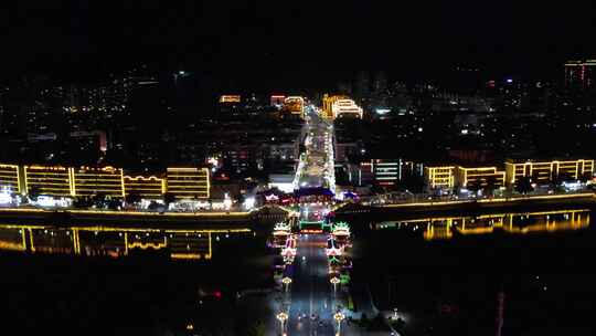 福建省漳州市南靖县主城区夜景航拍