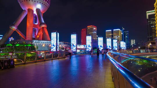 上海陆家嘴天桥4K夜景延时素材2