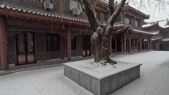 空镜户外大雪天气古建筑素材