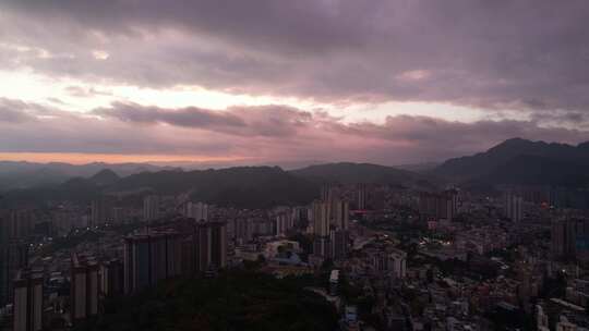 山川城市日出彩霞航拍