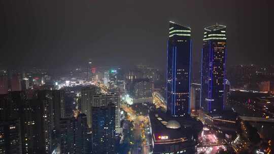 浙江湖州夜景湖州银泰百货夜景航拍