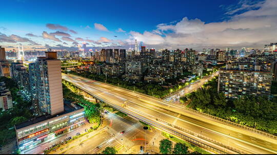 上海浦东新区高架车水马龙夜景8K延时