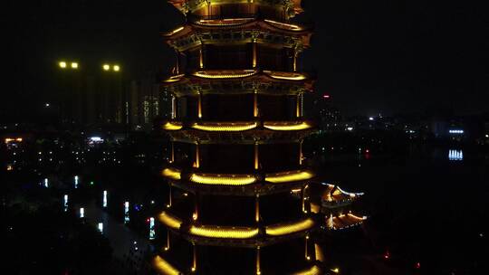 湖南怀化听溪阁夜景灯光航拍