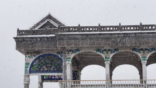 北京颐和园大雪中石舫特写