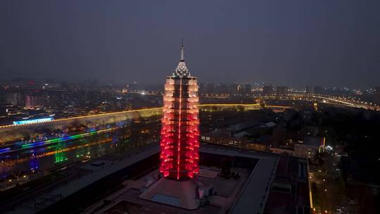 航拍夜幕下的南京大报恩寺景区