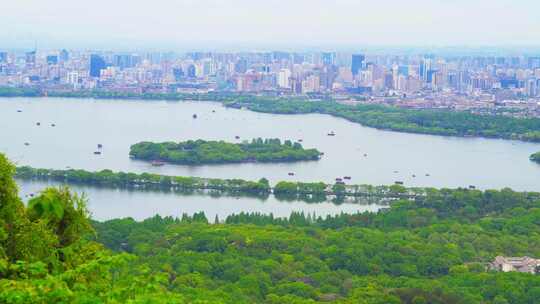 杭州西湖春天景区与城市建筑风景