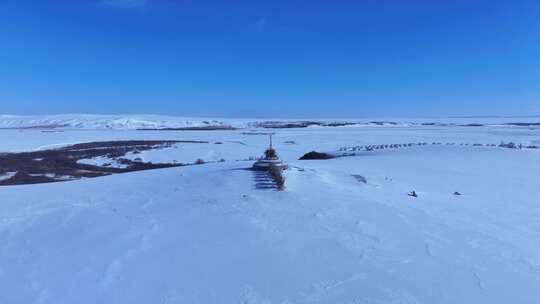 银色呼伦贝尔敖包蒙古包雪景伊敏河雪域风光