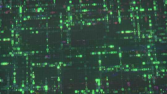 绿色数字十六进制代码矩阵。科学技术数据复