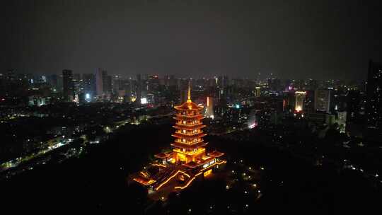 广东佛山魁星阁夜景灯光航拍