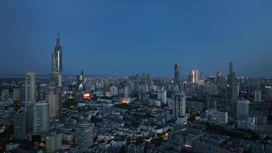 南京鼓楼区南京城市大景紫峰大厦夜景航拍