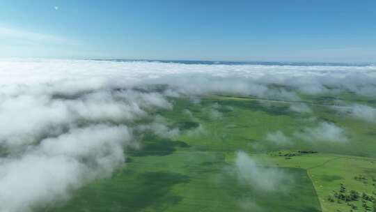 航拍夏日田野风景云雾云海