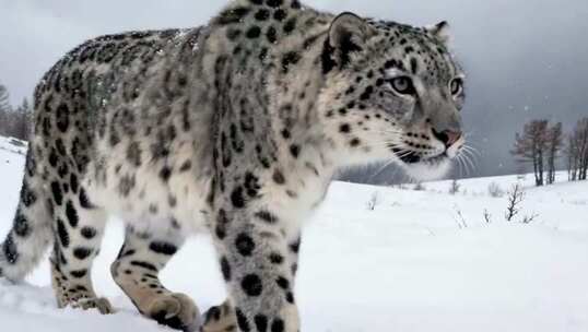 雪豹在雪地中行走