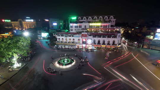 越南河内中央广场夜间交通延时视频素材模板下载