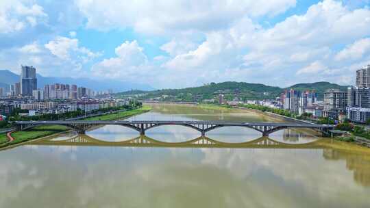 航拍四川北大门广元城市夏季高视角风光