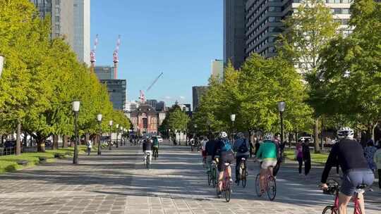 城市人群骑自行车