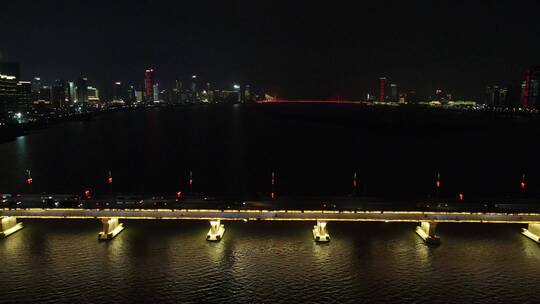 江西南昌城市夜景灯光地标建筑航拍