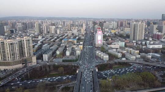 航拍太原城市建筑立交桥傍晚车流美景