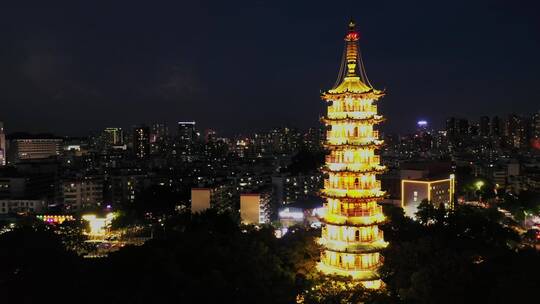 龙华龙峰塔夜景航拍打雷