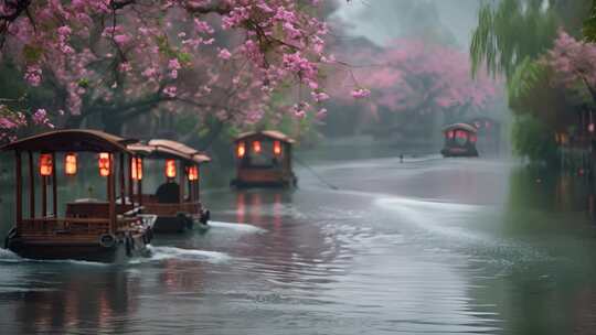 中国意境 河边小船