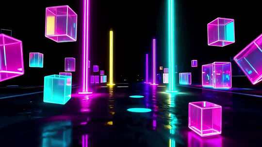 4k绚丽霓虹光柱霓虹穿梭背景合集