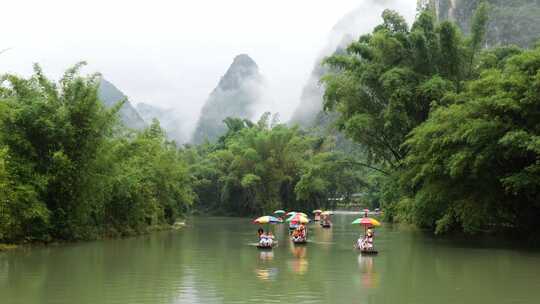 桂林阳朔遇龙河竹筏漂流航拍