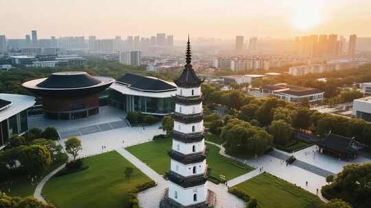 古塔与现代建筑的城市景观