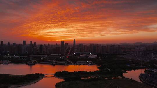 山东省日照市城市阳台夕阳航拍