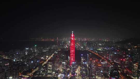 深圳福田区市中心夜景航拍平安大厦城市夜晚