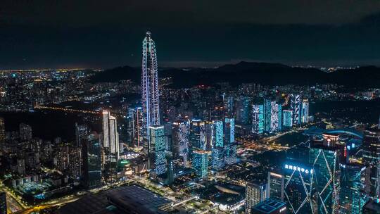 深圳大景夜景航拍福田罗湖南山区