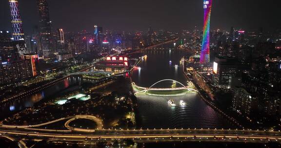 航拍广州大桥交通夜景