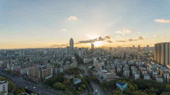 最新佛山禅城区地标建筑日出延时