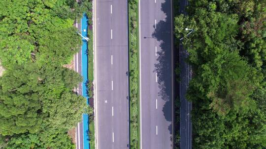 航拍城市道路绿化深圳大鹏地质公园路