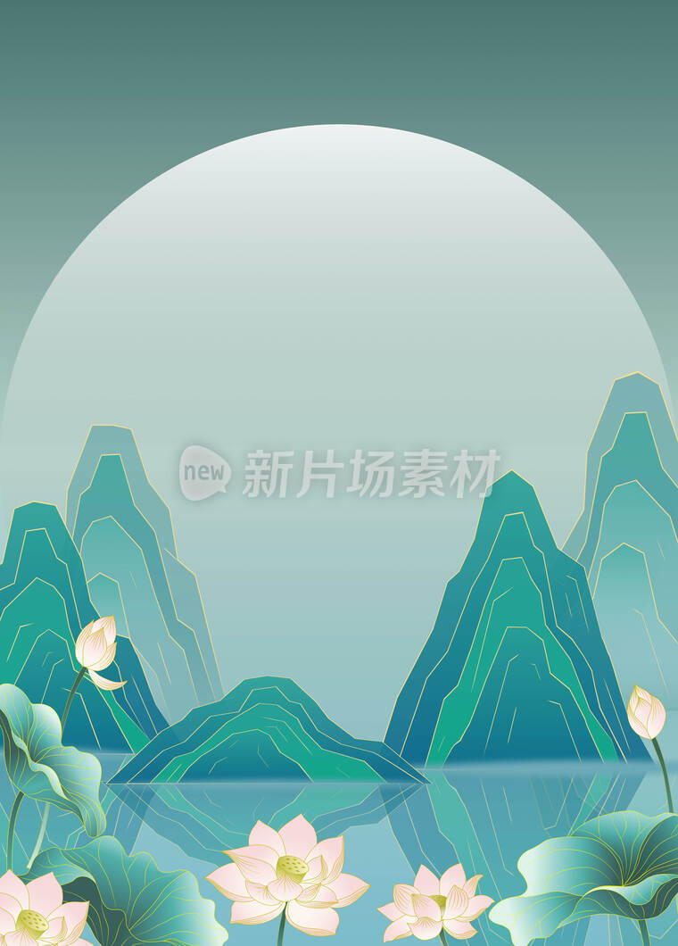 二十四节气插画元素夏季池塘荷花荷叶