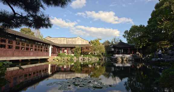 苏州园林 水榭 古建筑 古亭 艺圃延时