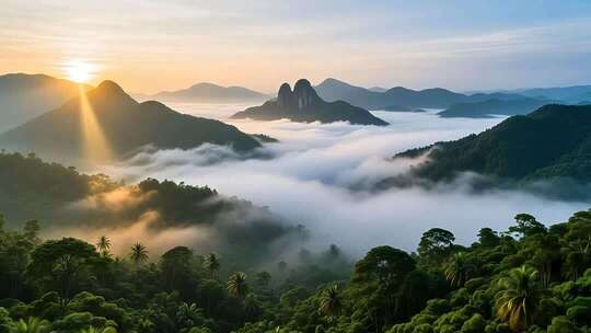 海南五指山热带雨林国家森林公园日出云海