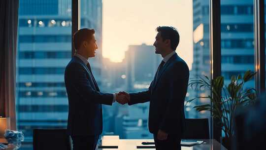 办公室内商务人士握手合作
