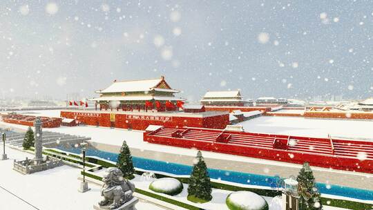 北京天安门冬天大雪纷飞