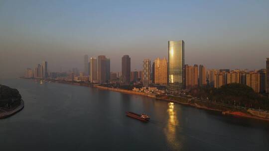 4k湘江上的船-长沙城市风光