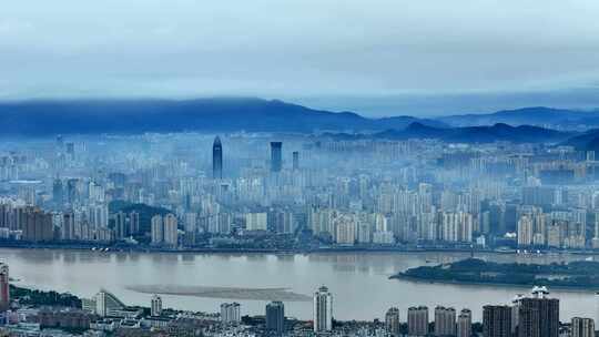 城市水墨画  航拍温州城市风景