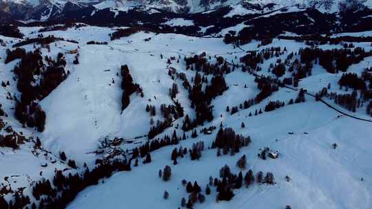 从意大利阿尔卑斯山的Alpe di Siusi拍摄的空中平底锅视频素材模板下载