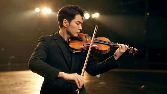 男子舞台演奏小提琴素材