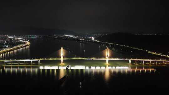 广东肇庆阅西大桥夜景灯光航拍