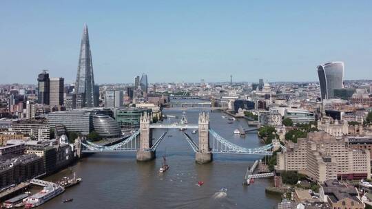 英国伦敦塔桥泰晤士河航拍视频素材模板下载